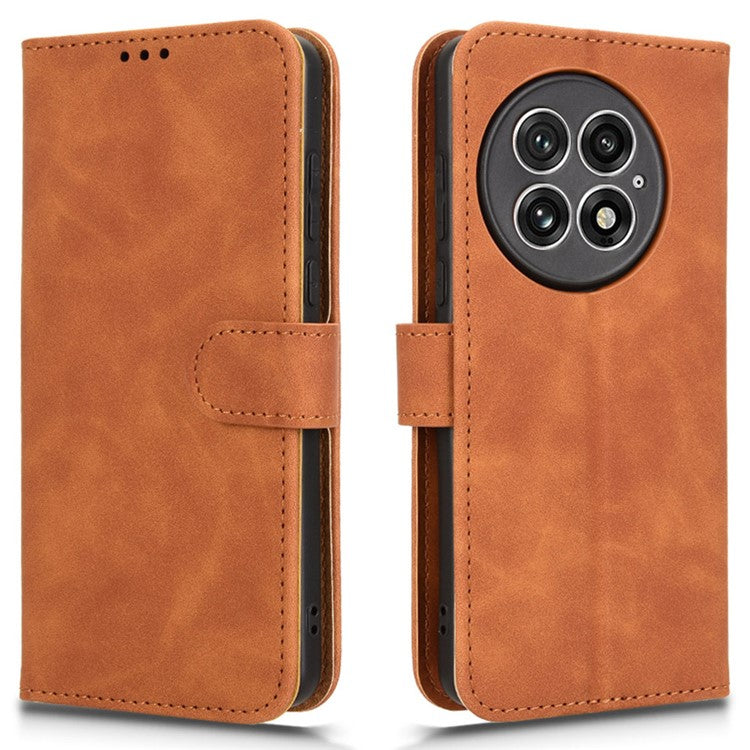 For OnePlus 13 Leather Case Skin-Feel Anti-Drop Wallet Flip Phone Cover - Brown