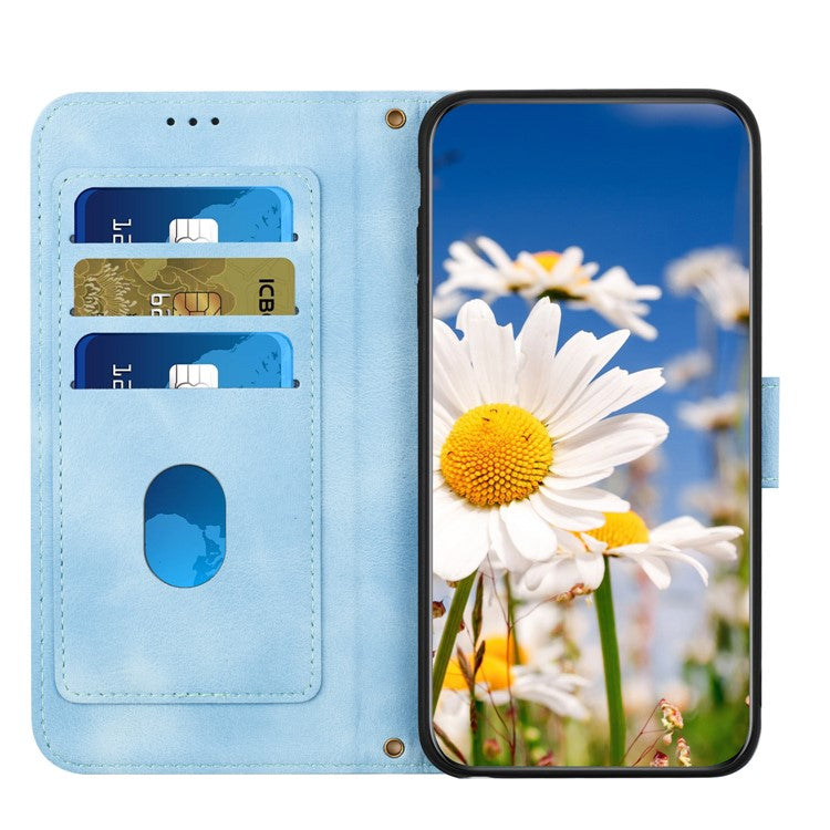 For Google Pixel 9a Case PU Leather Floral Phone Cover with Card Slots - Baby Blue