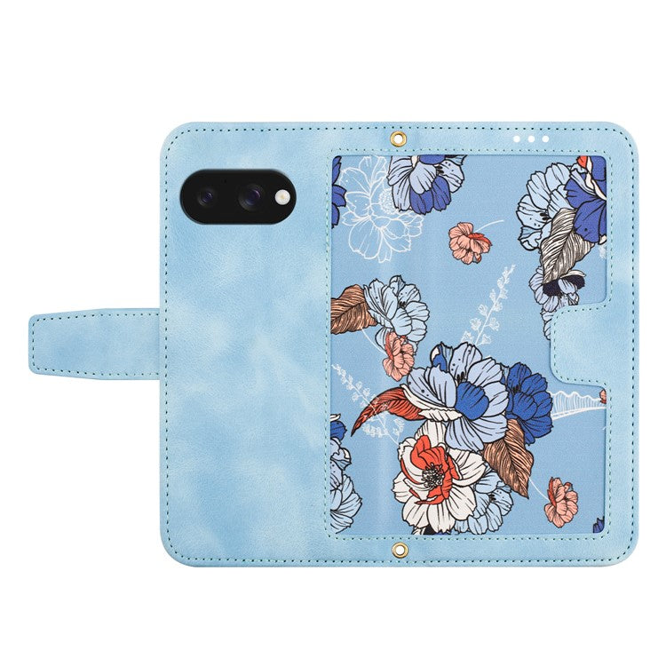 For Google Pixel 9a Case PU Leather Floral Phone Cover with Card Slots - Baby Blue