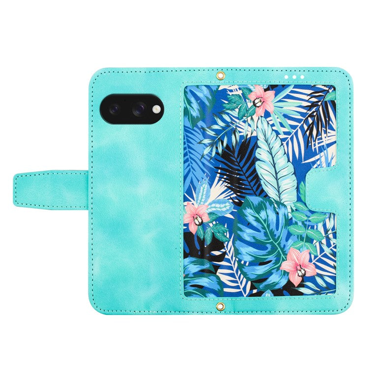 For Google Pixel 9a Case PU Leather Floral Phone Cover with Card Slots - Green