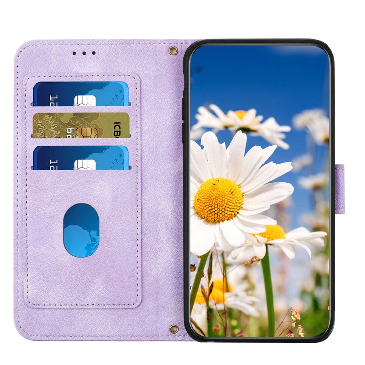 For Google Pixel 9a Case PU Leather Floral Phone Cover with Card Slots - Light Purple