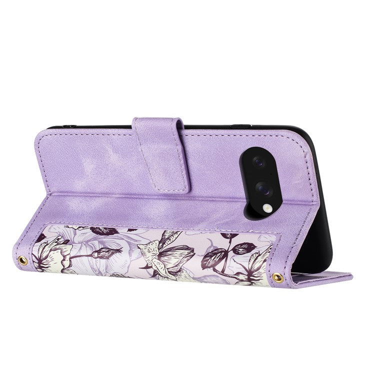 For Google Pixel 9a Case PU Leather Floral Phone Cover with Card Slots - Light Purple