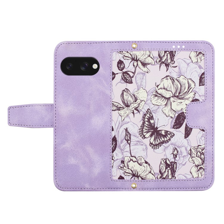 For Google Pixel 9a Case PU Leather Floral Phone Cover with Card Slots - Light Purple