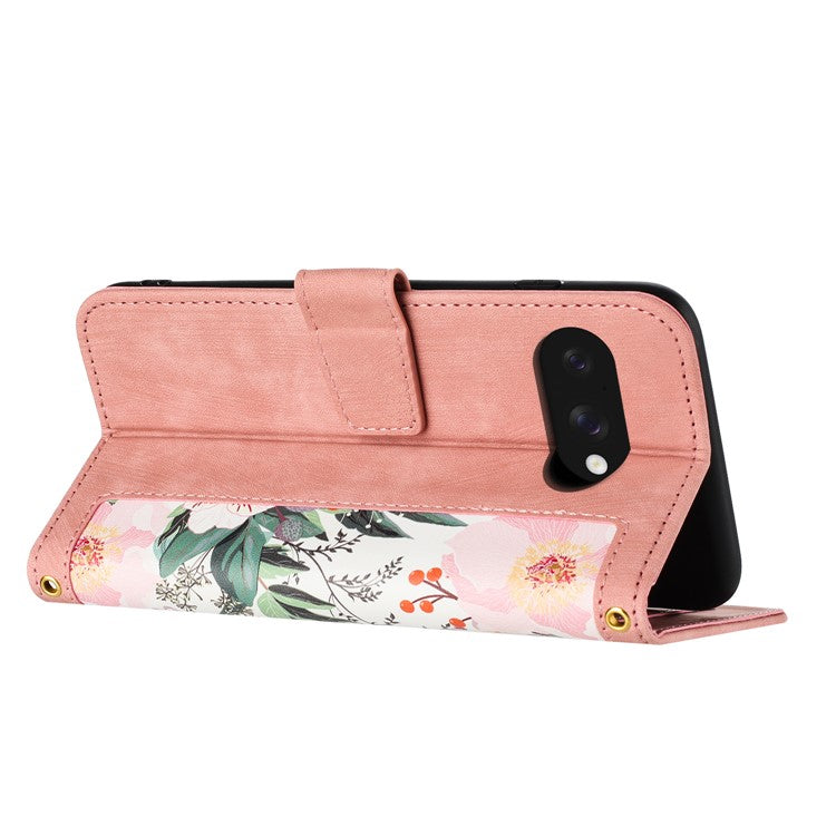 For Google Pixel 9a Case PU Leather Floral Phone Cover with Card Slots - Pink