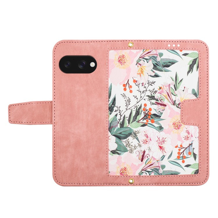 For Google Pixel 9a Case PU Leather Floral Phone Cover with Card Slots - Pink