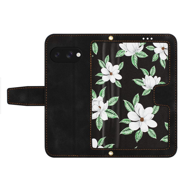 For Google Pixel 9a Case PU Leather Floral Phone Cover with Card Slots - Black