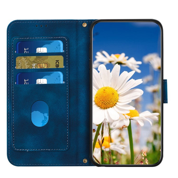 For Google Pixel 9a Case PU Leather Floral Phone Cover with Card Slots - Dark Blue