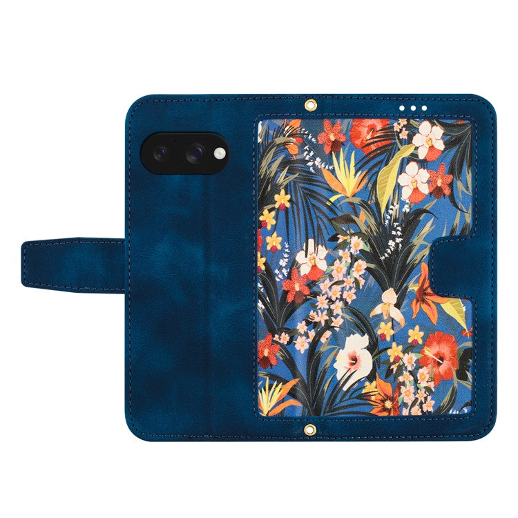 For Google Pixel 9a Case PU Leather Floral Phone Cover with Card Slots - Dark Blue