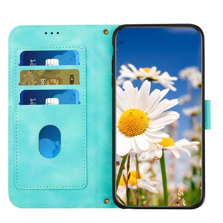 Leather Case for Xiaomi Poco C75 4G / Redmi 14R 5G / 14C 4G Floral Phone Cover with Card Slots - Green