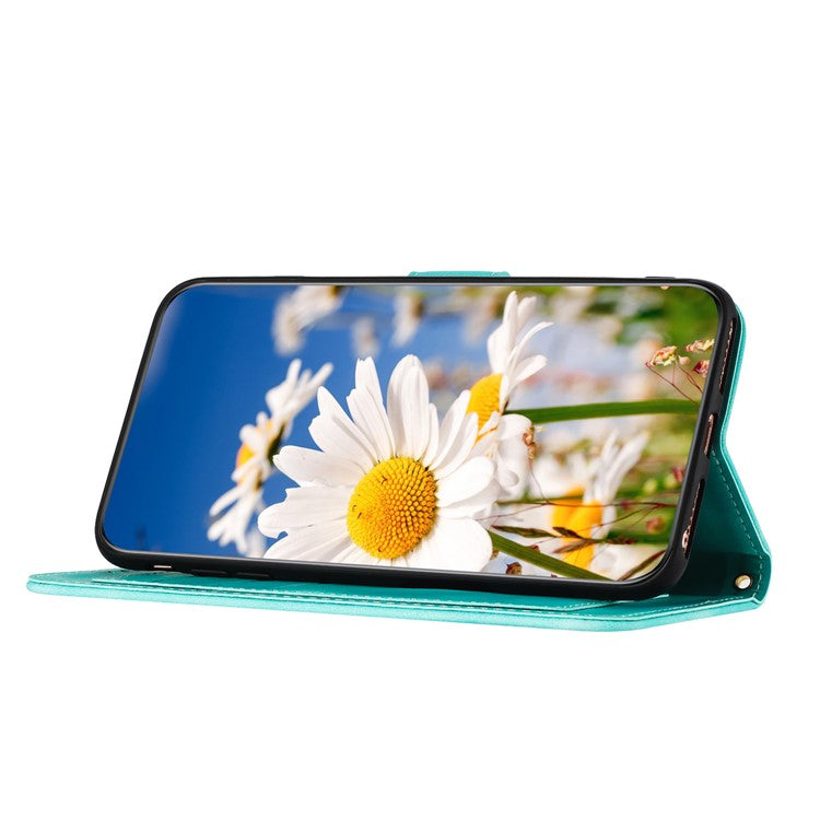 Leather Case for Xiaomi Poco C75 4G / Redmi 14R 5G / 14C 4G Floral Phone Cover with Card Slots - Green