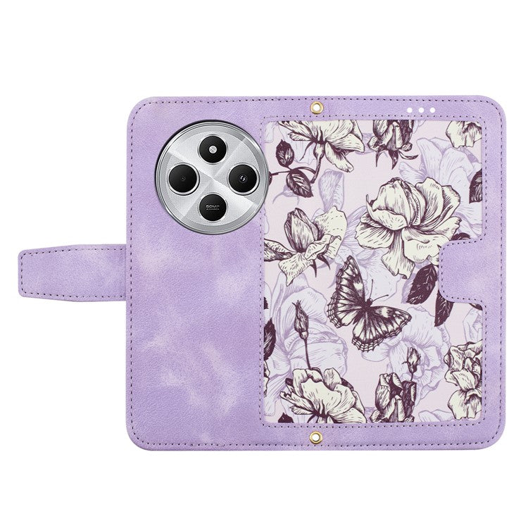 Leather Case for Xiaomi Poco C75 4G / Redmi 14R 5G / 14C 4G Floral Phone Cover with Card Slots - Light Purple