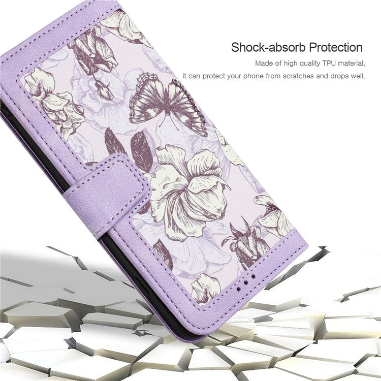 Leather Case for Xiaomi Poco C75 4G / Redmi 14R 5G / 14C 4G Floral Phone Cover with Card Slots - Light Purple