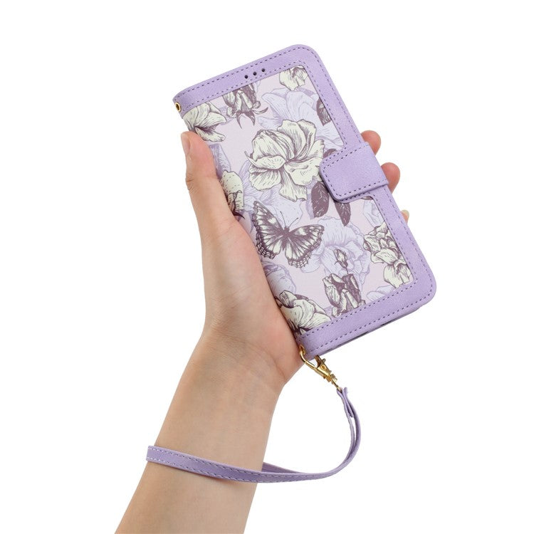 Leather Case for Xiaomi Poco C75 4G / Redmi 14R 5G / 14C 4G Floral Phone Cover with Card Slots - Light Purple