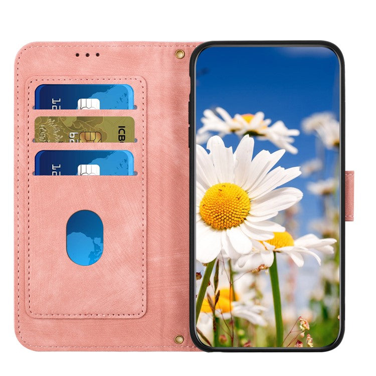 Leather Case for Xiaomi Poco C75 4G / Redmi 14R 5G / 14C 4G Floral Phone Cover with Card Slots - Pink