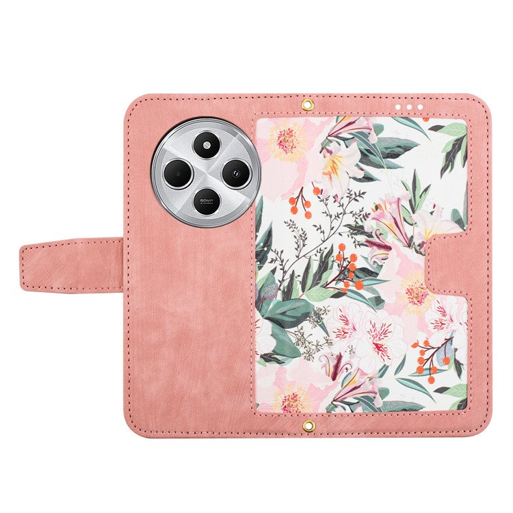 Leather Case for Xiaomi Poco C75 4G / Redmi 14R 5G / 14C 4G Floral Phone Cover with Card Slots - Pink