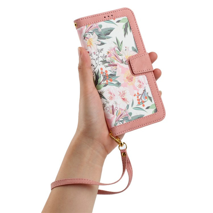 Leather Case for Xiaomi Poco C75 4G / Redmi 14R 5G / 14C 4G Floral Phone Cover with Card Slots - Pink