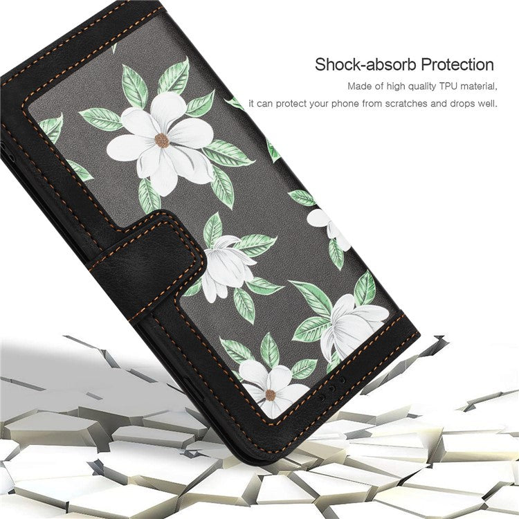 Leather Case for Xiaomi Poco C75 4G / Redmi 14R 5G / 14C 4G Floral Phone Cover with Card Slots - Black