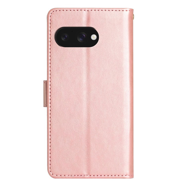 For Google Pixel 9a Case PU Leather Phone Wallet Cover with Strap - Rose Gold