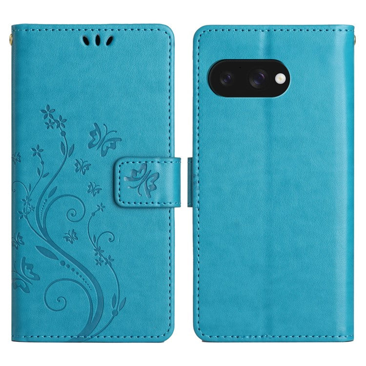 For Google Pixel 9a Case PU Leather Phone Wallet Cover with Strap - Blue