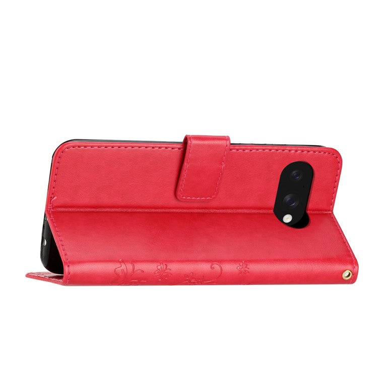 For Google Pixel 9a Case PU Leather Phone Wallet Cover with Strap - Red