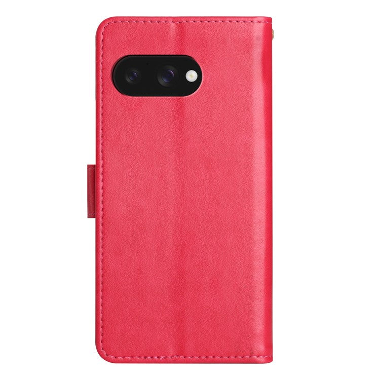 For Google Pixel 9a Case PU Leather Phone Wallet Cover with Strap - Red