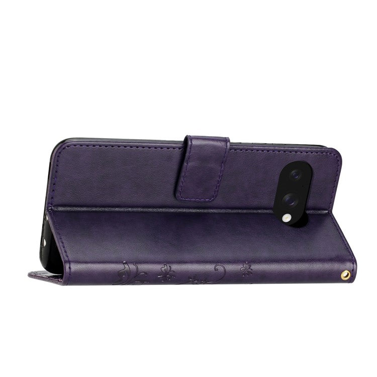 For Google Pixel 9a Case PU Leather Phone Wallet Cover with Strap - Dark Purple