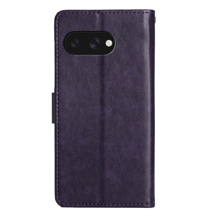 For Google Pixel 9a Case PU Leather Phone Wallet Cover with Strap - Dark Purple