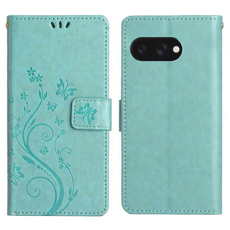 For Google Pixel 9a Case PU Leather Phone Wallet Cover with Strap - Baby Blue