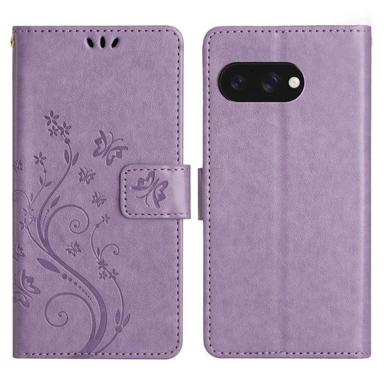 For Google Pixel 9a Case PU Leather Phone Wallet Cover with Strap - Light Purple