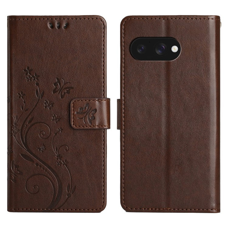 For Google Pixel 9a Case PU Leather Phone Wallet Cover with Strap - Brown