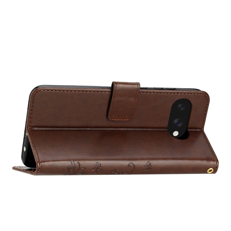 For Google Pixel 9a Case PU Leather Phone Wallet Cover with Strap - Brown