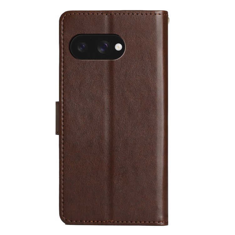 For Google Pixel 9a Case PU Leather Phone Wallet Cover with Strap - Brown