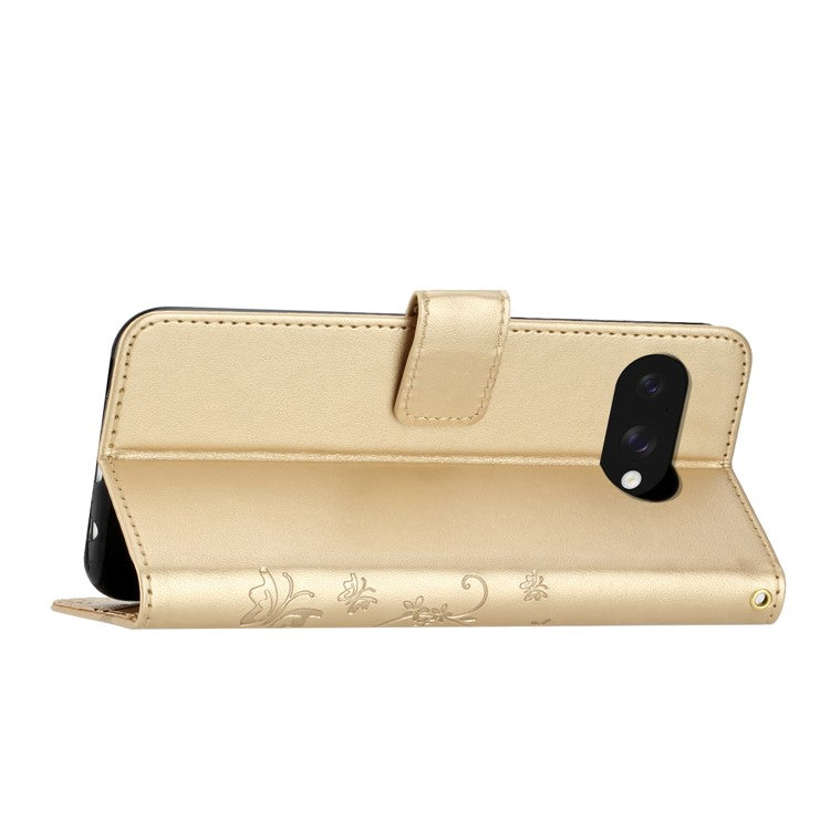 For Google Pixel 9a Case PU Leather Phone Wallet Cover with Strap - Gold