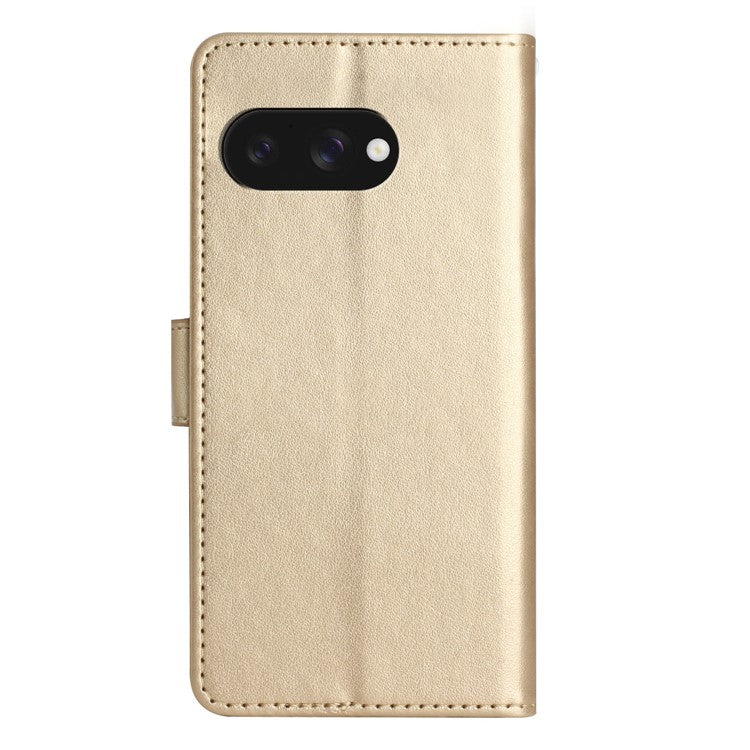 For Google Pixel 9a Case PU Leather Phone Wallet Cover with Strap - Gold