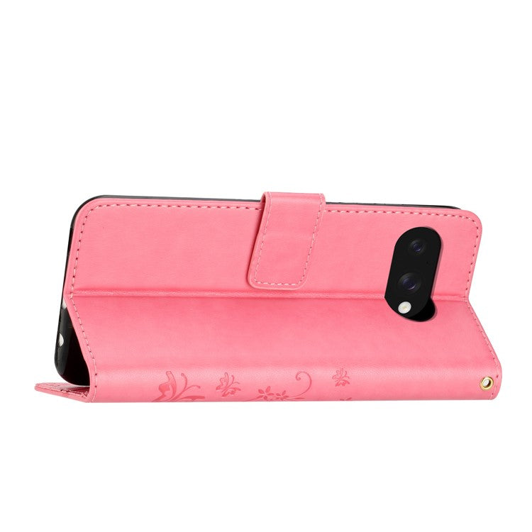 For Google Pixel 9a Case PU Leather Phone Wallet Cover with Strap - Pink