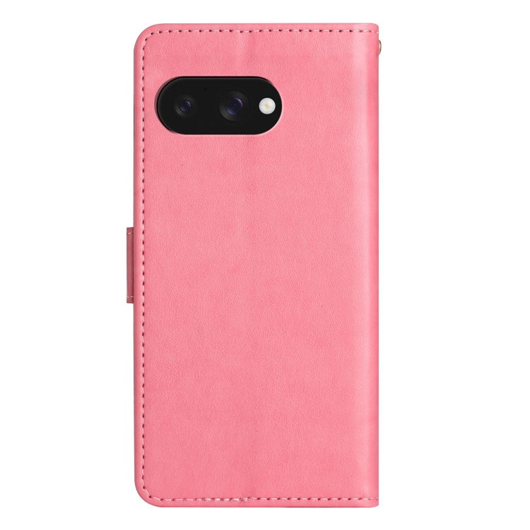 For Google Pixel 9a Case PU Leather Phone Wallet Cover with Strap - Pink