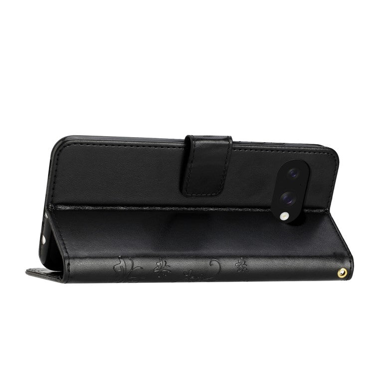 For Google Pixel 9a Case PU Leather Phone Wallet Cover with Strap - Black