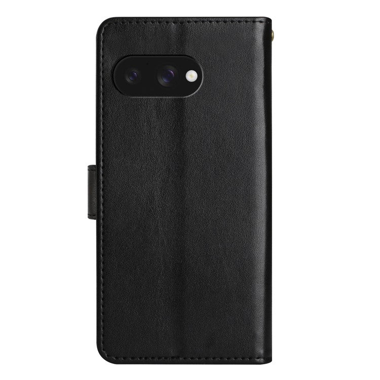 For Google Pixel 9a Case PU Leather Phone Wallet Cover with Strap - Black