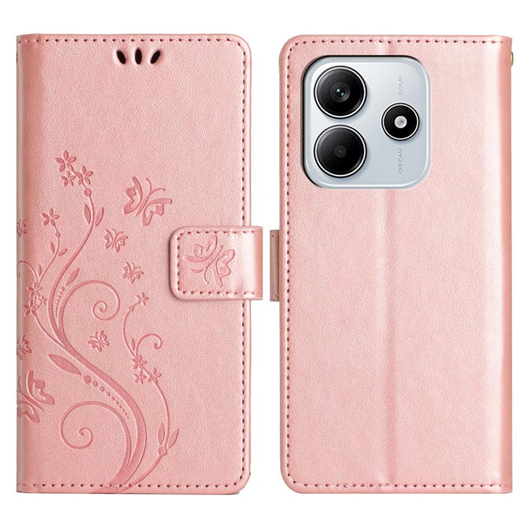 For Xiaomi Redmi Note 14 5G Case PU Leather Phone Wallet Cover with Strap - Rose Gold