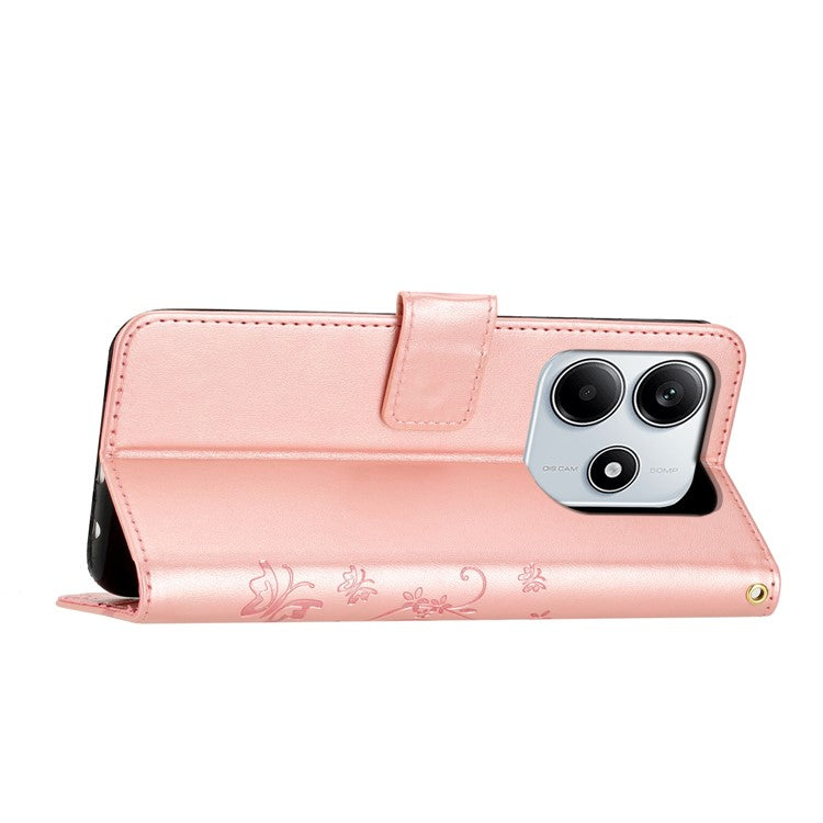 For Xiaomi Redmi Note 14 5G Case PU Leather Phone Wallet Cover with Strap - Rose Gold