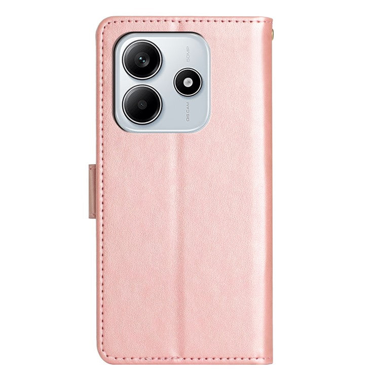 For Xiaomi Redmi Note 14 5G Case PU Leather Phone Wallet Cover with Strap - Rose Gold