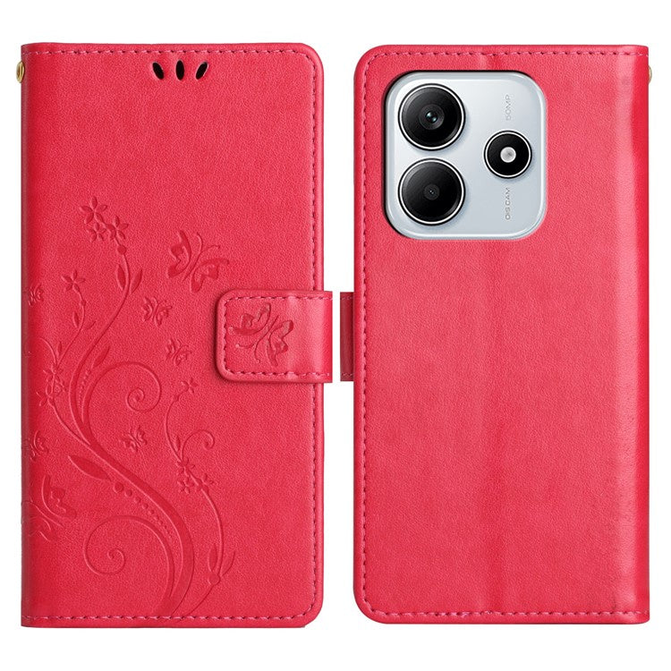 For Xiaomi Redmi Note 14 5G Case PU Leather Phone Wallet Cover with Strap - Red