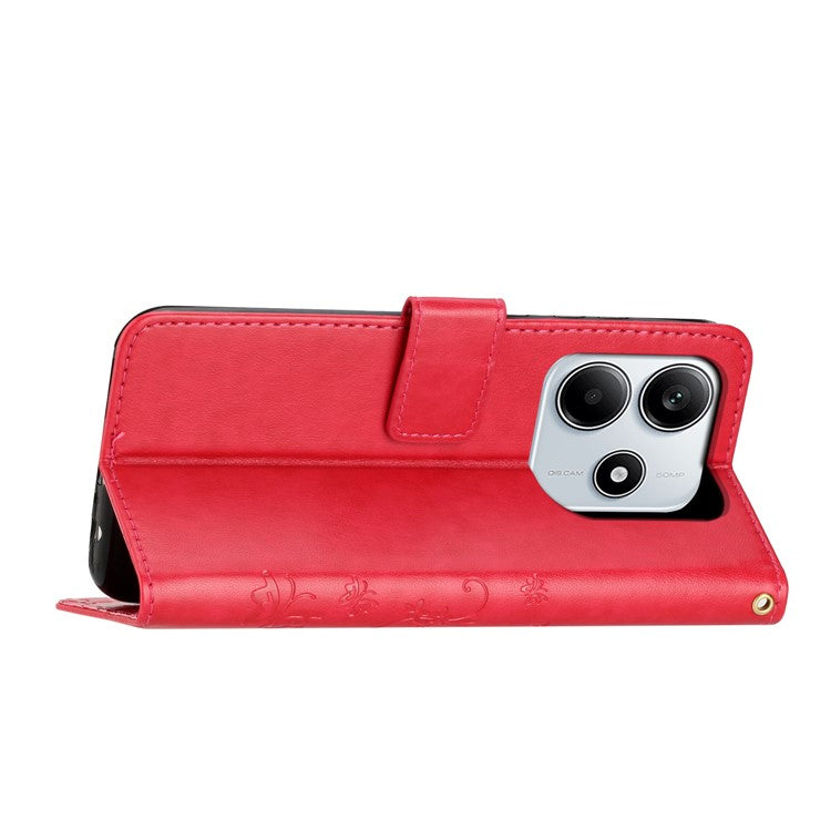 For Xiaomi Redmi Note 14 5G Case PU Leather Phone Wallet Cover with Strap - Red