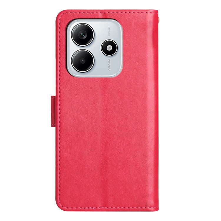 For Xiaomi Redmi Note 14 5G Case PU Leather Phone Wallet Cover with Strap - Red