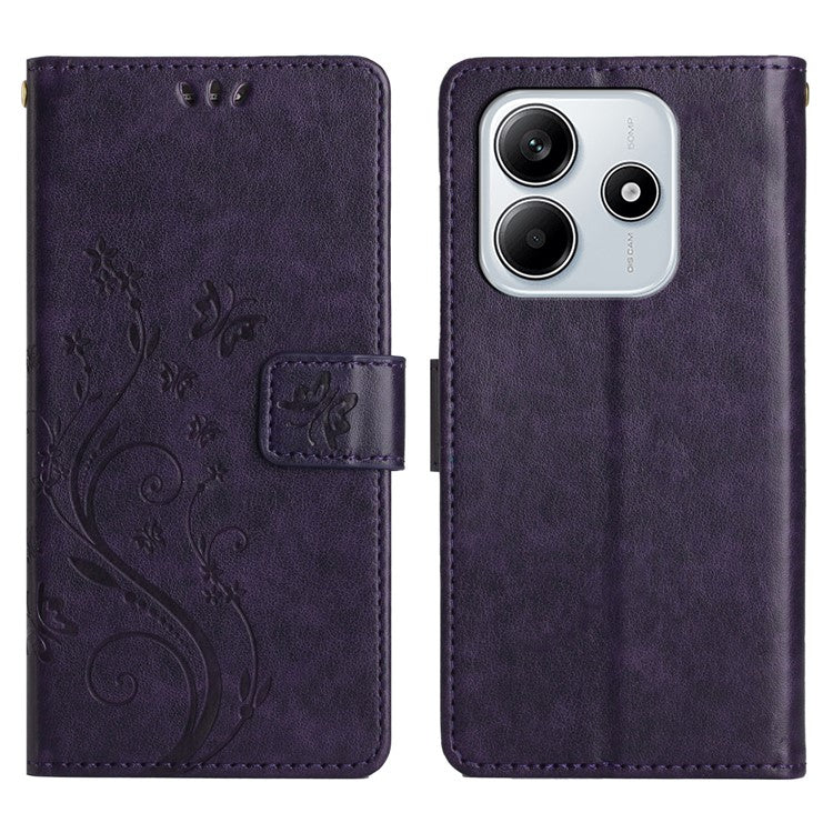 For Xiaomi Redmi Note 14 5G Case PU Leather Phone Wallet Cover with Strap - Dark Purple