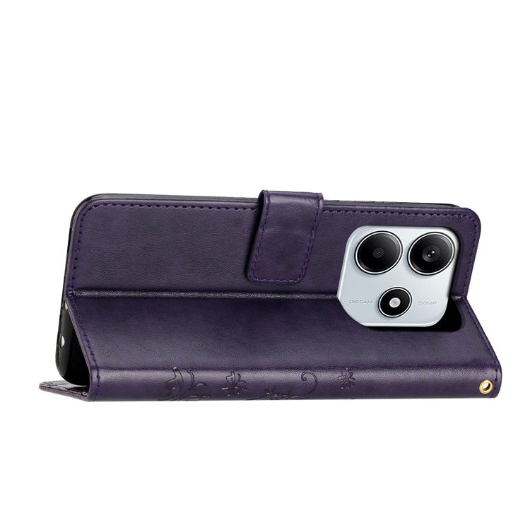 For Xiaomi Redmi Note 14 5G Case PU Leather Phone Wallet Cover with Strap - Dark Purple