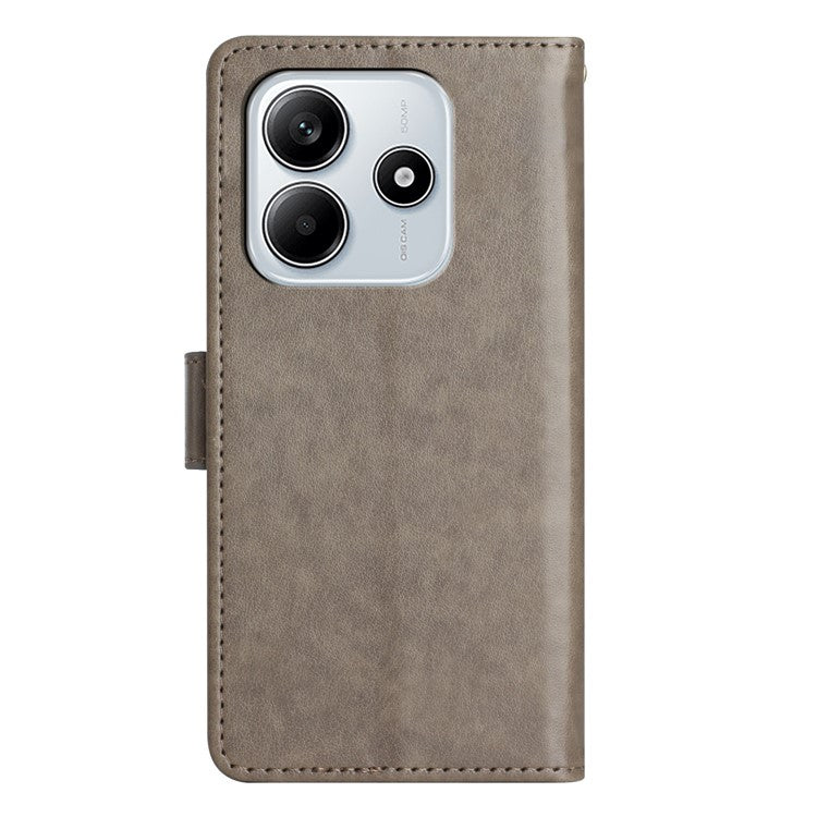 For Xiaomi Redmi Note 14 5G Case PU Leather Phone Wallet Cover with Strap - Grey