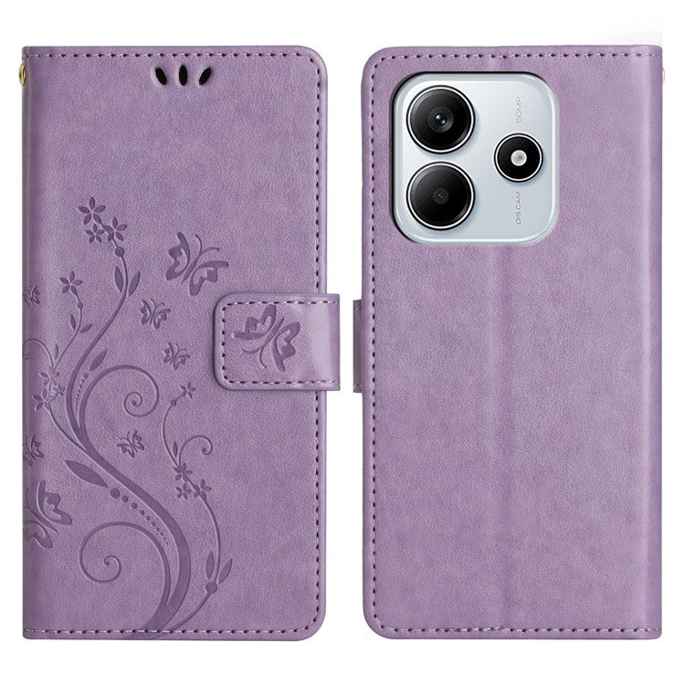 For Xiaomi Redmi Note 14 5G Case PU Leather Phone Wallet Cover with Strap - Light Purple