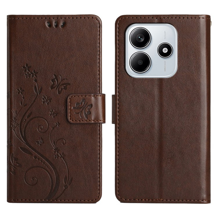 For Xiaomi Redmi Note 14 5G Case PU Leather Phone Wallet Cover with Strap - Brown