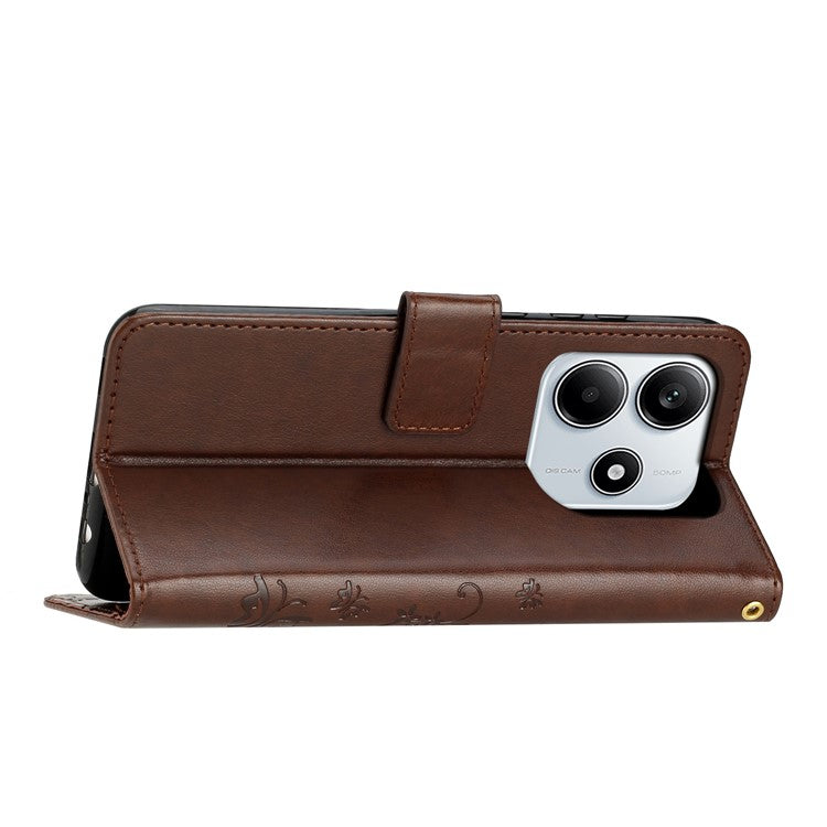 For Xiaomi Redmi Note 14 5G Case PU Leather Phone Wallet Cover with Strap - Brown